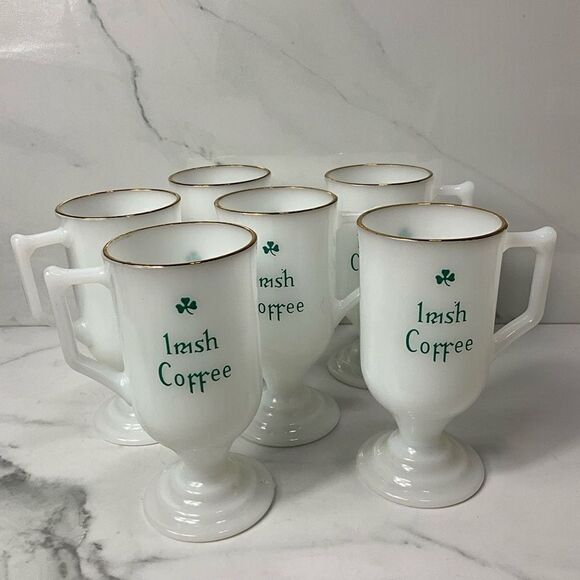 VINTAGE Irish Coffee Milk Glass Pedestal coffee mugs - Picture 5 of 7